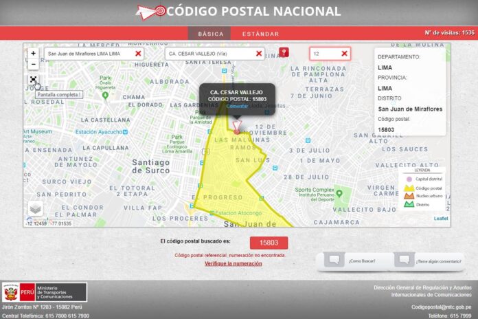 Nuevo codigo postal peru