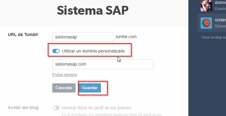 Dominio personalizado de tumblr