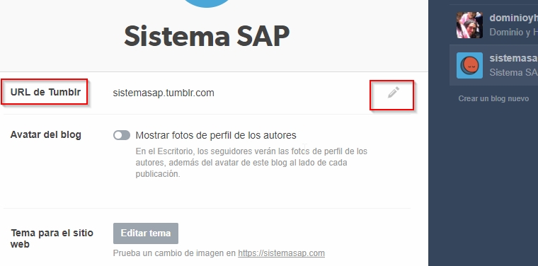 Panel de administracion de blog tumblr