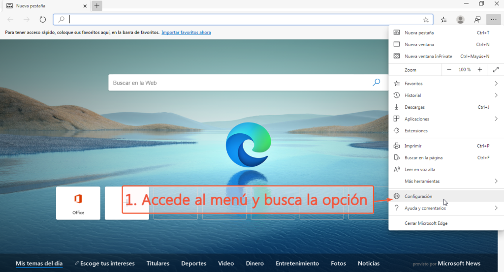 Activar el modo oscuro en Microsoft Edge. 
﻿