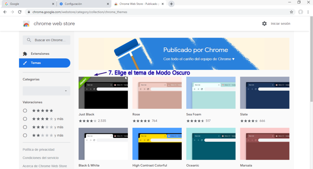 Instalar modo Oscuro en Google Chrome