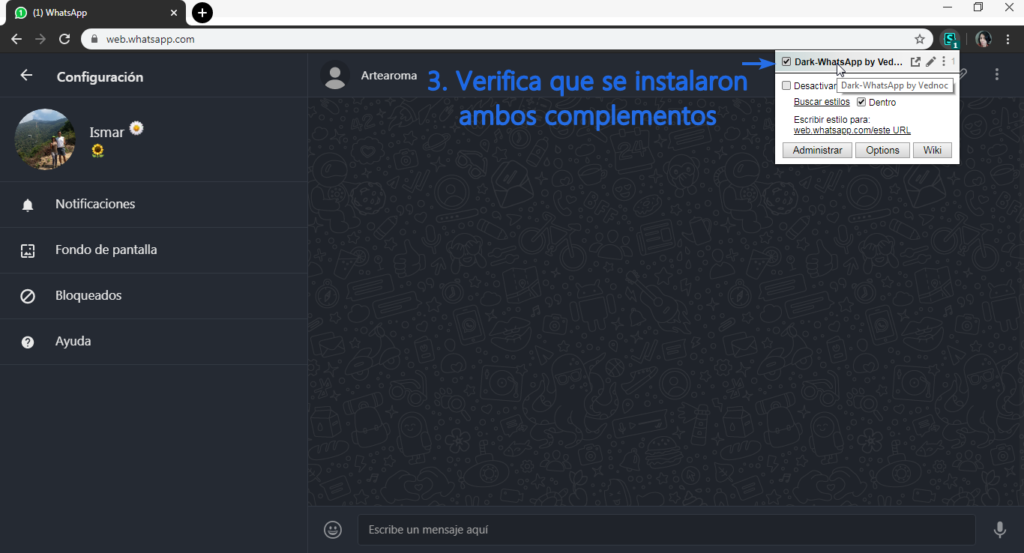 modo oscuro en Whatsapp Web 