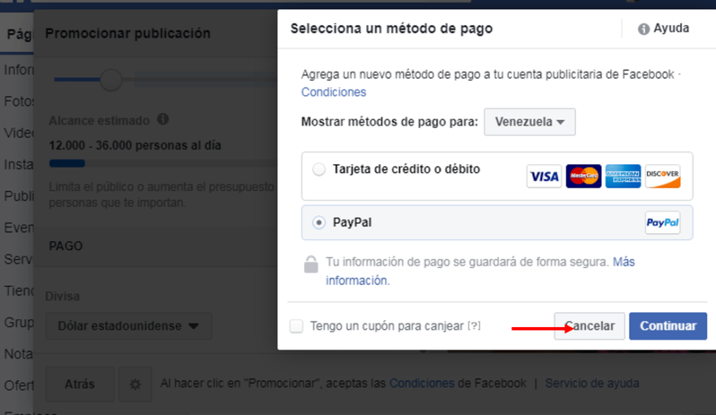 Métodos de pago Facebook Ads