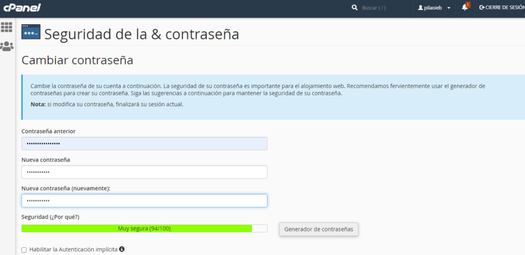 Cambiar contraseña Cpanel