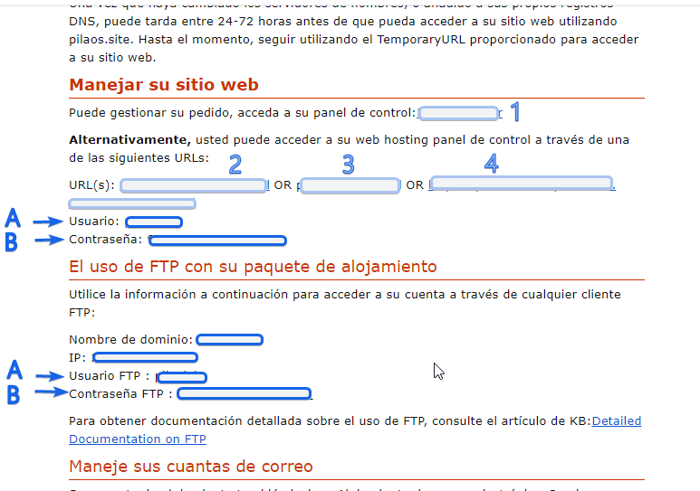 Correo para ubicar usuario y contraseña de Cpanel 