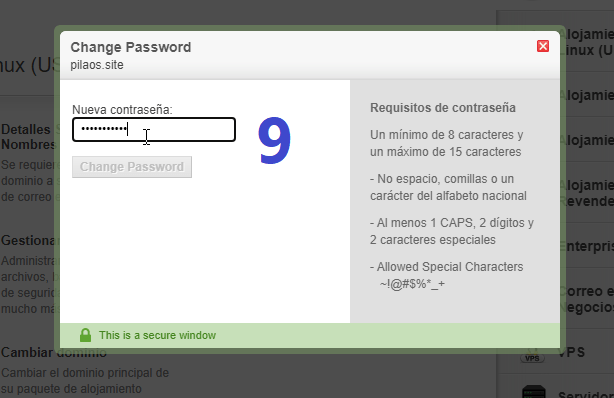 Cambio de contraseña Cpanel