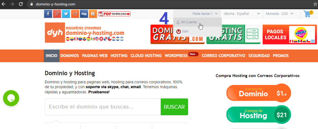 Ingresar a cuenta en Dominio-y-hosting.con