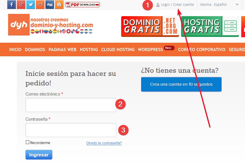 Ingresar a cuenta en Dominio-y-hosting.con